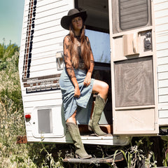 Rosemary - Olive Suede Embroidered Cowgirl Boots with Elegant Detailing