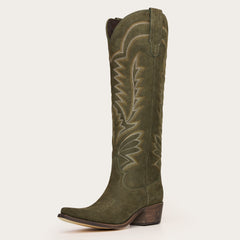 Laurey - Olive Suede Embroidered Cowgirl Boots with Classic Western Flair