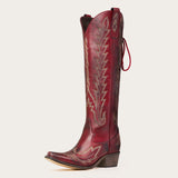 Eula - Long Red Cowgirl Boots with Intricate Western Embroidery