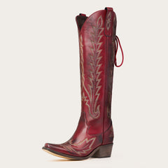 Eula - Long Red Cowgirl Boots with Intricate Western Embroidery