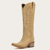 Rosemary - Beige Suede Embroidered Cowgirl Boots with Intricate Stitching