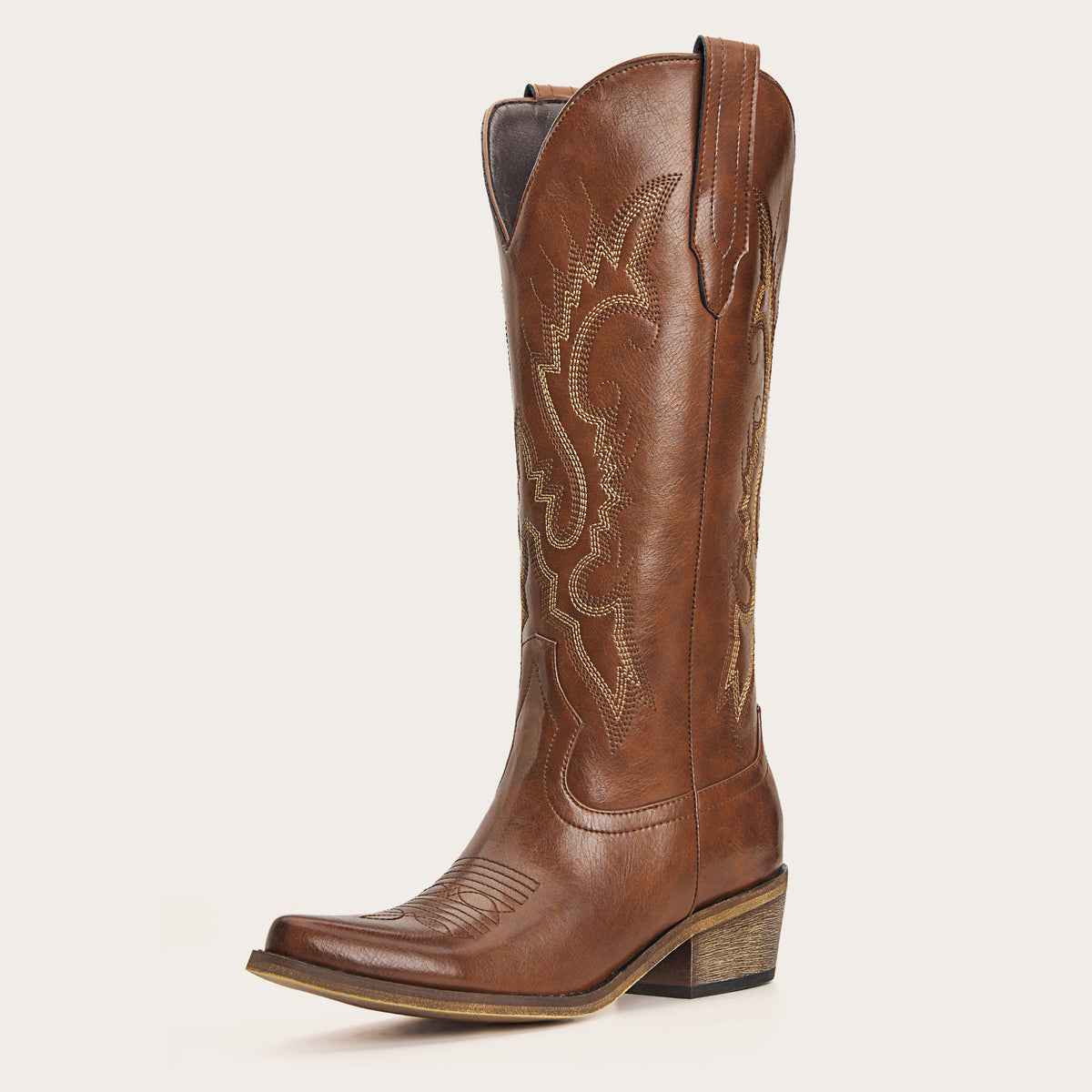 Phoenix - Brown Leather Cowboy Boots with Classic Western Embroidery