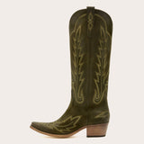 Rosemary - Olive Suede Embroidered Cowgirl Boots with Elegant Detailing