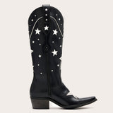 Hensley - Bold Black Cowgirl Boots with Star Embellishments