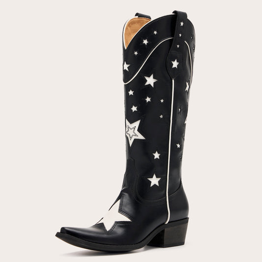 Hensley - Bold Black Cowgirl Boots with Star Embellishments