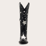 Hensley - Bold Black Cowgirl Boots with Star Embellishments