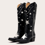 Hensley - Bold Black Cowgirl Boots with Star Embellishments