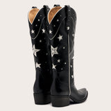 Hensley - Bold Black Cowgirl Boots with Star Embellishments