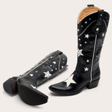 Hensley - Bold Black Cowgirl Boots with Star Embellishments