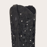 Ballou - Black Embroidered Cowgirl Boots with Rhinestone Accents