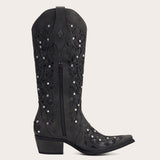 Ballou - Black Embroidered Cowgirl Boots with Rhinestone Accents