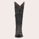 Ballou - Black Embroidered Cowgirl Boots with Rhinestone Accents