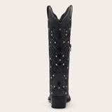 Ballou - Black Embroidered Cowgirl Boots with Rhinestone Accents