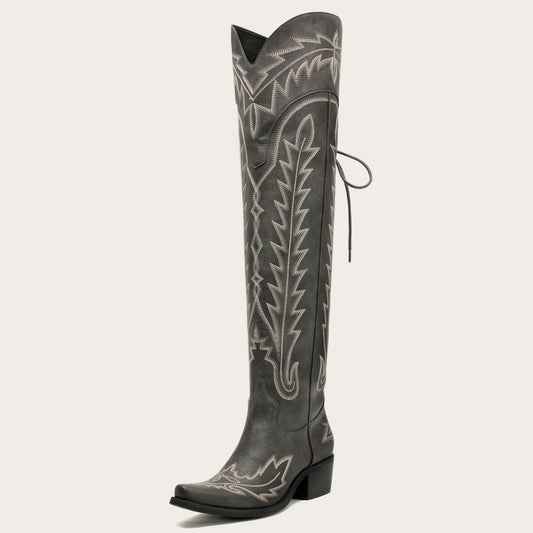 Ross - Over-the-Knee Cowgirl Boots with Adjustable Calf Fit and Back Lace-Up Detailing