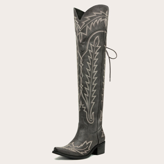 Ross - Over-the-Knee Cowgirl Boots with Adjustable Calf Fit and Back Lace-Up Detailing