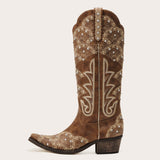 Swenney - Brown Embroidered Cowgirl Boots with Stud Accents