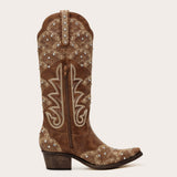 Swenney - Brown Embroidered Cowgirl Boots with Stud Accents