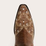 Swenney - Brown Embroidered Cowgirl Boots with Stud Accents