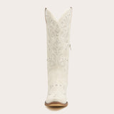 Missie - Embroidered Ivory Cowgirl Boots with Pearls and Swirls