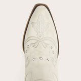 Missie - Embroidered Ivory Cowgirl Boots with Pearls and Swirls