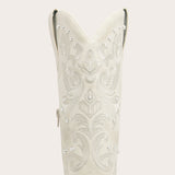 Missie - Embroidered Ivory Cowgirl Boots with Pearls and Swirls