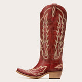 Rosemary - Burgundy Embroidered Cowgirl Boots with Intricate Stitching