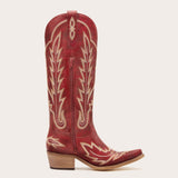 Rosemary - Burgundy Embroidered Cowgirl Boots with Intricate Stitching