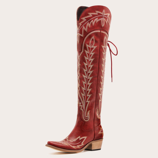 Ross - Over-the-Knee Cowgirl Boots with Adjustable Calf Fit and Back Lace-Up Detailing