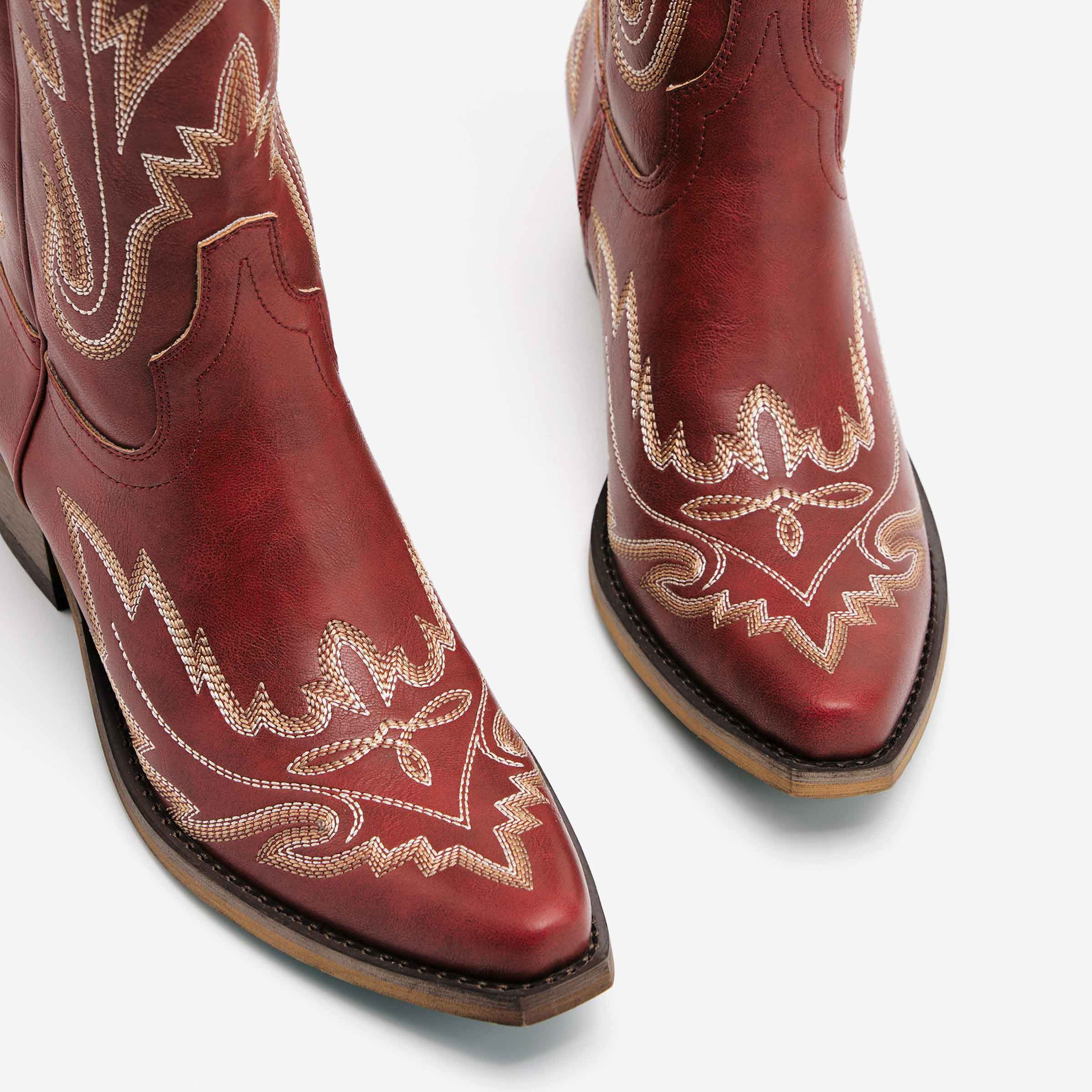 REDTOP Women's Western Cowgirl Boots, Red Embroidered Vintage, Stylish, Flexible