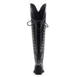 Ross - Over-the-Knee Cowgirl Boots with Adjustable Calf Fit and Back Lace-Up Detailing