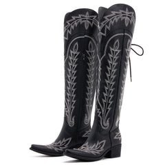 Ross - Over-the-Knee Cowgirl Boots with Adjustable Calf Fit and Back Lace-Up Detailing