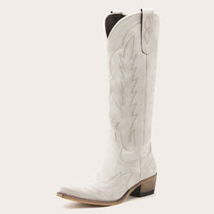 Rosemary - Cream Embroidered Cowgirl Boots with Intricate Stitching