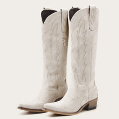 Rosemary - Cream Embroidered Cowgirl Boots with Intricate Stitching