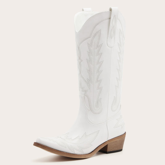 REDTOP Women's Mid-calf Embroidered Cowgirl Boots with Intricate Stitching