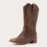 Bronco - Women's Brown Square Toe Embroidered Cowgirl Boots