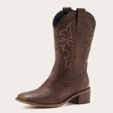 Women's Square Toe Embroidered Cowgirl Boots - Stitched Elegance