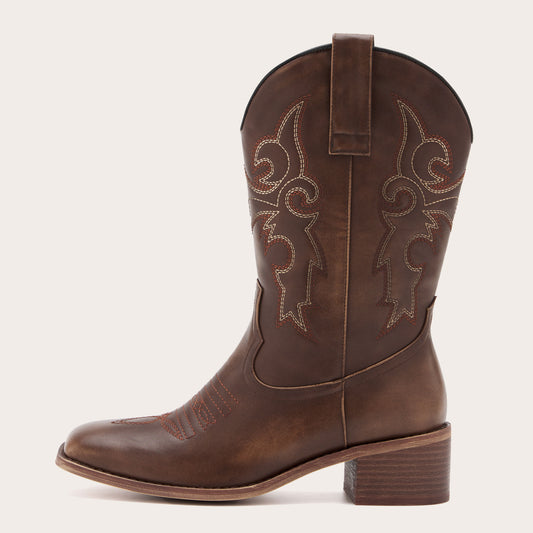 Women's Square Toe Embroidered Cowgirl Boots - Stitched Elegance