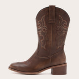 Women's Square Toe Embroidered Cowgirl Boots - Stitched Elegance