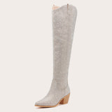 Stella - Crystal Studded Knee-High Boots with Sleek Western Design