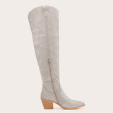 Stella - Crystal Studded Knee-High Boots with Sleek Western Design