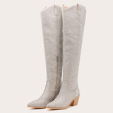 Stella - Crystal Studded Knee-High Boots with Sleek Western Design