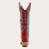 Belle - Women's Red Cowgirl Boots Snip Toe with Blue Floral Embroidery