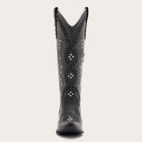 Kitty - Snip Toe Black Women Cowgirl Boots with Cutout Woven Rhinestone