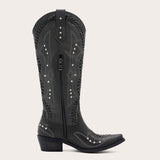 Kitty - Snip Toe Black Women Cowgirl Boots with Cutout Woven Rhinestone