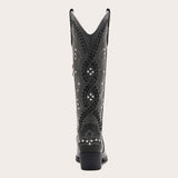 Kitty - Snip Toe Black Women Cowgirl Boots with Cutout Woven Rhinestone