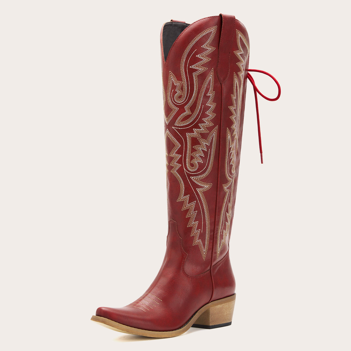 Withersteen - Burgundy Embroidered Cowgirl Boots with Bold Detailing