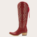 Withersteen - Burgundy Embroidered Cowgirl Boots with Bold Detailing