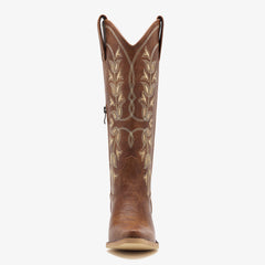 Women's Brown Snip Toe Cowgirl Boots with Floral Embroidery