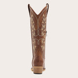 Belle - Women's Brown Cowgirl Boots Snip Toe with Blue Floral Embroidery