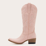 Etta - Silk Moire Pink Cowgirl Boots with Delicate Embroidery